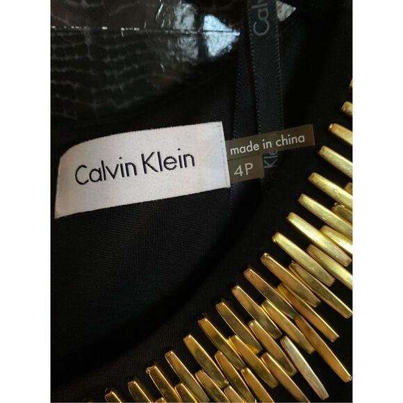 Calvin Klein women’s gold beaded embroidered knee length dress size 4P - Picture 5 of 5